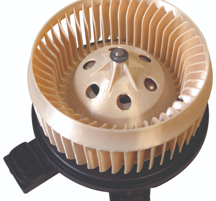This FDM fan blade prototype, provided to a customer for
evaluation, was built with ULTEM™ 9085 resin because its high
temperature performance enabled functional testing.