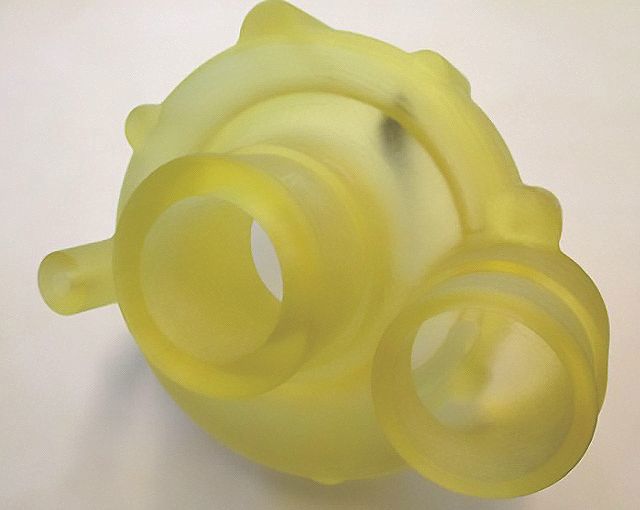 VCE 3D printed this water pump housing in transparent
material for quick functional testing.