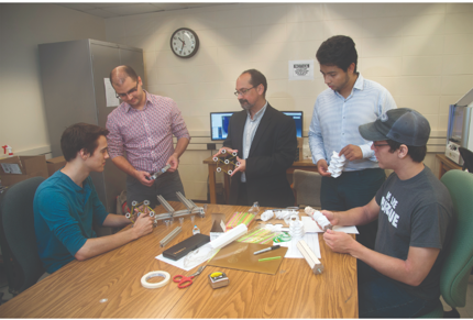 From left, civil engineering junior Gordon Jarrold, post-doc student David Restrepo, Professor Pablo Zavattieri, civil engineering senior Cristian Tejedor and aeronautics and astronautics junior John Cleveland. 