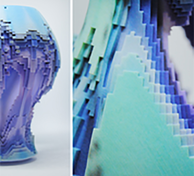 Low resolution 3D printable volumetric texture. Vectorbased volumetric textures can be designed and applied to objects allowing them to be fabricated in any resolution with GrabCAD Voxel Print.