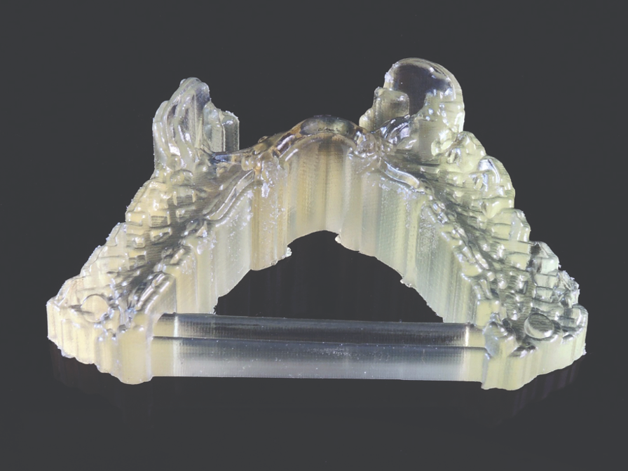 A complete model, like this frame with the support material intact, takes
only 65 minutes via the digital method, compared to two days with
traditional methods.