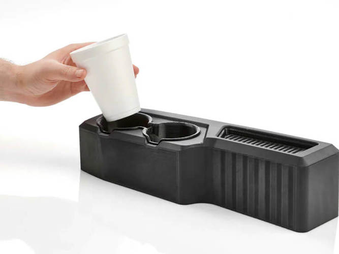 3D Printed Cupholder produced from an elastomer material known as TPU 92A.