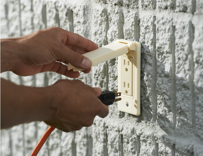 3D Printed Electric Exterior Outlet. Produced with a Stratasys FDM 3D Printer, from ASA Material.