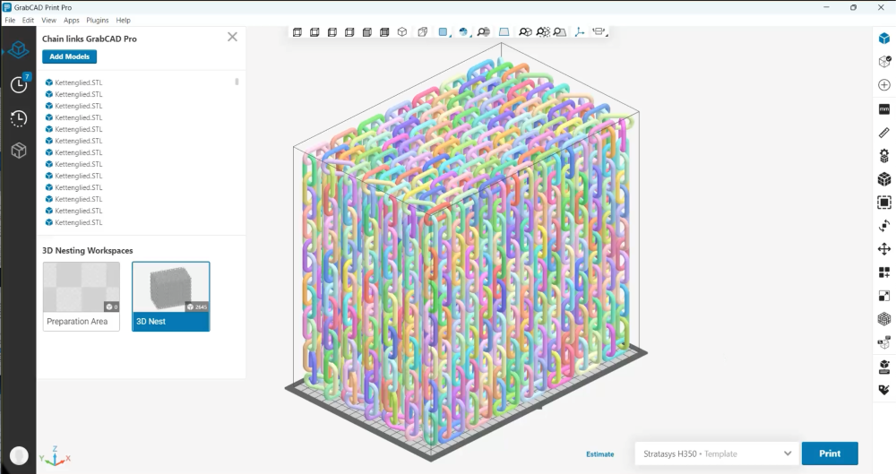 Stratasys GrabCAD Screengrab of a SAF Chain
