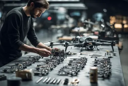 Engineer assembling a VTOL drone.