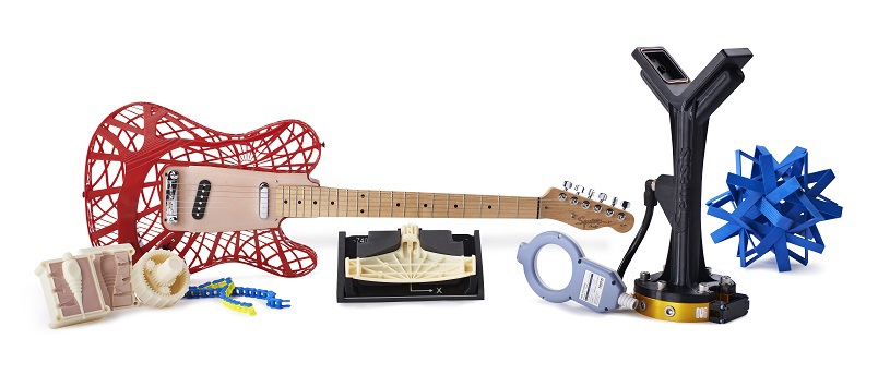 Various 3D printed objects using Stratasys FDM Materials
